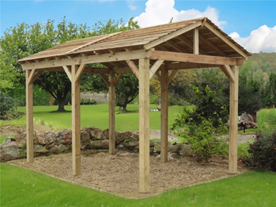 Edecks The Cotswold Garden Gazebo Heavy Duty - Pressure Treated Outdoor Timber - 4200mm X 2700mm With Concrete In Posts 2.6M - image 1