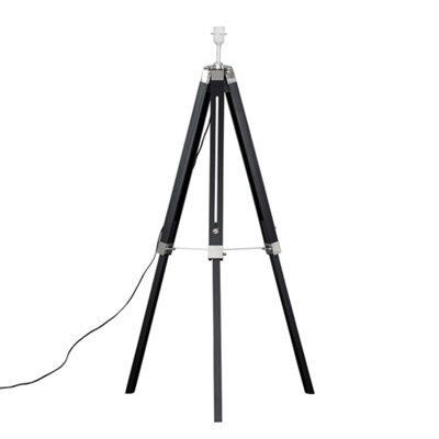 Valuelights Clipper Modern Black Wood And Silver Chrome Tripod Floor Lamp Base - image 1
