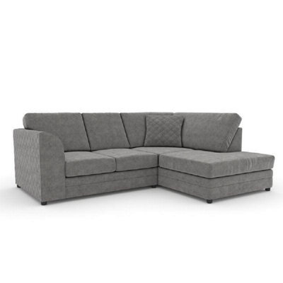 Furnishings For Less UK Quilted Soft Chenille Grey Fabric 3 To 4 Seater L Shaped Corner Sofa Grey Right Hand Facing - Scatter Back - image 1