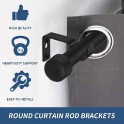 Ameha Matte Black Curtain Rod Brackets Heavy Duty Metal Holders, Wall Support Curtain Pole Brackets, Pack Of 2 - thumbnail 3