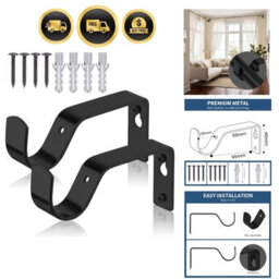 Ameha Matte Black Curtain Rod Brackets Heavy Duty Metal Holders, Wall Support Curtain Pole Brackets, Pack Of 2 - thumbnail 2