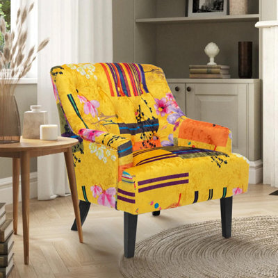 Fabric Gold Patchwork Lydia Accent Chair - image 1