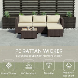 Lassic Garden Vida Hampton Brown 4 Seater Corner Rattan Garden Outdoor Ukfr Bistro Set - thumbnail 5