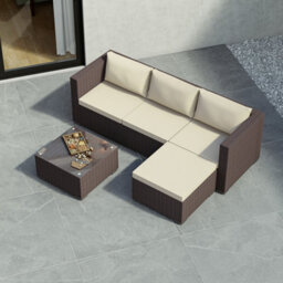 Lassic Garden Vida Hampton Brown 4 Seater Corner Rattan Garden Outdoor Ukfr Bistro Set - thumbnail 3