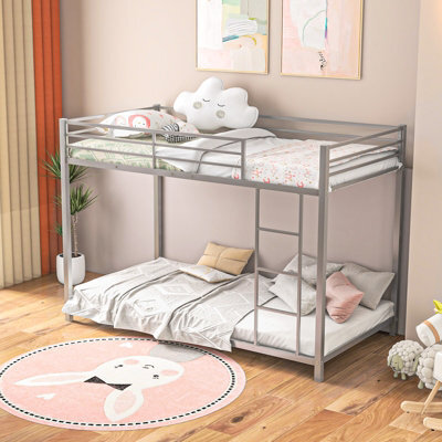 Costway 155 Cm Metal Bunk Bed Single Over Single Bunk Beds With Ladder-Silver - image 1