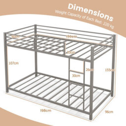 Costway 155 Cm Metal Bunk Bed Single Over Single Bunk Beds With Ladder-Silver - thumbnail 3