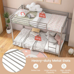 Costway 155 Cm Metal Bunk Bed Single Over Single Bunk Beds With Ladder-Silver - thumbnail 5