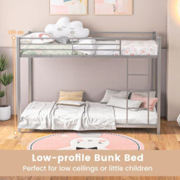 Costway 155 Cm Metal Bunk Bed Single Over Single Bunk Beds With Ladder-Silver - thumbnail 7