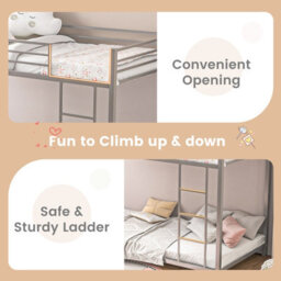 Costway 155 Cm Metal Bunk Bed Single Over Single Bunk Beds With Ladder-Silver - thumbnail 6