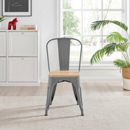 Furniturebox Set Of 2 Grey Colton Tolix Style Stackable Industrial Metal Dining Chair With Pine Seat - thumbnail 5