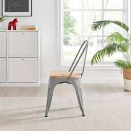 Furniturebox Set Of 2 Grey Colton Tolix Style Stackable Industrial Metal Dining Chair With Pine Seat - thumbnail 6