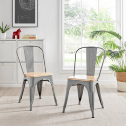 Furniturebox Set Of 2 Grey Colton Tolix Style Stackable Industrial Metal Dining Chair With Pine Seat - thumbnail 2