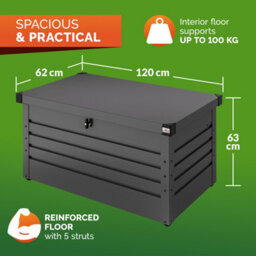 Gardebruk Metal Outdoor Storage Box With Lid, 385L Volume, Gas Lift, 120X62X63Cm, Lockable, Waterproof, 2 Keys, Anthracite - thumbnail 3