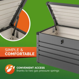 Gardebruk Metal Outdoor Storage Box With Lid, 385L Volume, Gas Lift, 120X62X63Cm, Lockable, Waterproof, 2 Keys, Anthracite - thumbnail 7