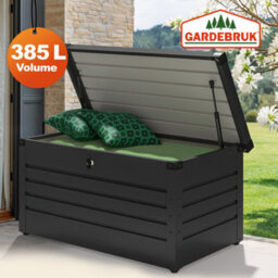 Gardebruk Metal Outdoor Storage Box With Lid, 385L Volume, Gas Lift, 120X62X63Cm, Lockable, Waterproof, 2 Keys, Anthracite - thumbnail 2