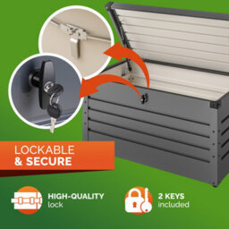 Gardebruk Metal Outdoor Storage Box With Lid, 385L Volume, Gas Lift, 120X62X63Cm, Lockable, Waterproof, 2 Keys, Anthracite - thumbnail 4