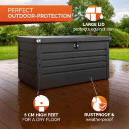 Gardebruk Metal Outdoor Storage Box With Lid, 385L Volume, Gas Lift, 120X62X63Cm, Lockable, Waterproof, 2 Keys, Anthracite - thumbnail 5