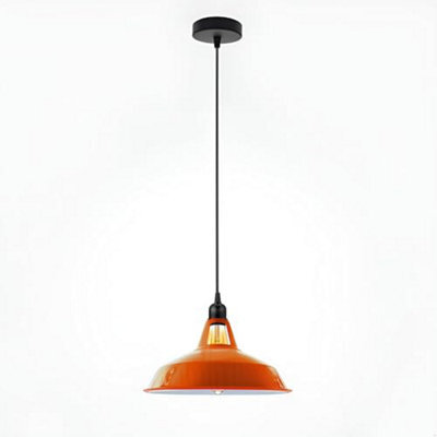 Ledsone Industrial Vintage E27 Adjustable Pendant Lamp With Orange Barn Slotted Shade For Kitchen Restaurant Bar Or Balcony - image 1