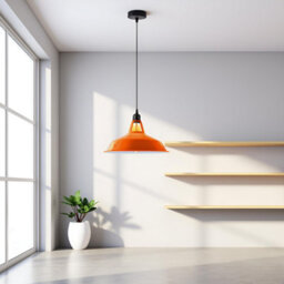 Ledsone Industrial Vintage E27 Adjustable Pendant Lamp With Orange Barn Slotted Shade For Kitchen Restaurant Bar Or Balcony - thumbnail 3