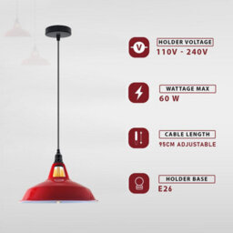 Ledsone Industrial Vintage E27 Adjustable Pendant Lamp With Orange Barn Slotted Shade For Kitchen Restaurant Bar Or Balcony - thumbnail 7