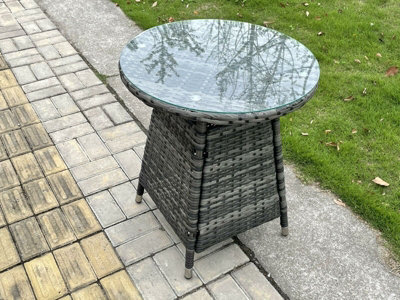 Fimous Small Round Outdoor Rattan Dining Table Garden Furniture Accessory Tempered Glass - image 1