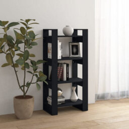 Berkfield Book Cabinet/room Divider Black 60X35X125 Cm Solid Wood - thumbnail 6