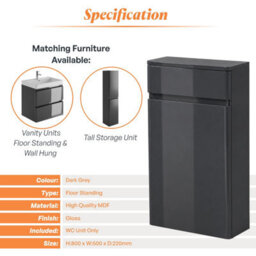 Plum&clay Marvel Gloss Dark Grey Back To Wall Toilet Wc Unit - thumbnail 5