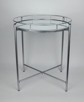 Spot On Dealz Chrome Side Round Coffee Tray End Table With Metal Frame Removable Tempered Glass Top - image 1