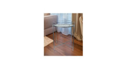 Spot On Dealz Chrome Side Round Coffee Tray End Table With Metal Frame Removable Tempered Glass Top - thumbnail 3