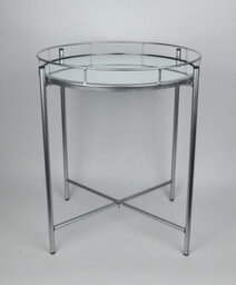 Spot On Dealz Chrome Side Round Coffee Tray End Table With Metal Frame Removable Tempered Glass Top