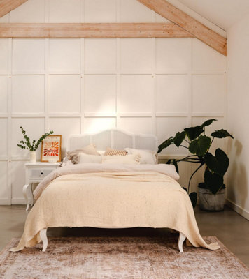 Statement Furniture Louis White Bed Frame 5Ft King Size With Rattan Cane Headboard - image 1