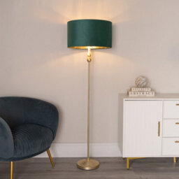 Valuelights Maggie Gold Candlestick Floor Lamp With Forest Green Velvet With Gold Inner Lamp Shade And Led Bulb