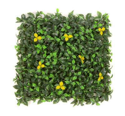 Best Artificial Laurel Leaf & Yellow Flowers Hedging Mats 50Cm X 50Cm Privacy Garden Screen - image 1