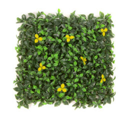 Best Artificial Laurel Leaf & Yellow Flowers Hedging Mats 50Cm X 50Cm Privacy Garden Screen - thumbnail 1