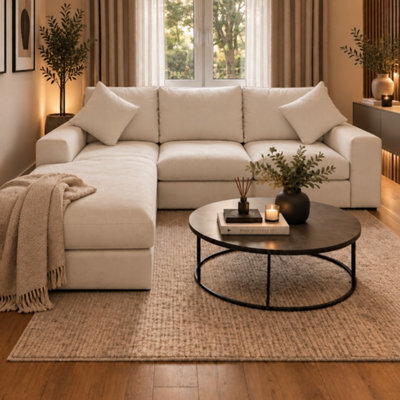 Home & Love Luxury Lush Chaise Left Corner Sofa - Naples Cream