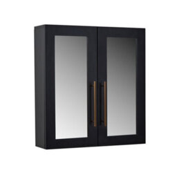 Homestylestore 600 X 650mm Black Grey Wall Mounted Mirrored Door Bathroom Cabinet And Brushed Copper T Bar Handles - thumbnail 1