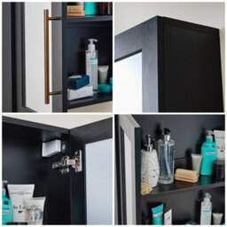 Homestylestore 600 X 650mm Black Grey Wall Mounted Mirrored Door Bathroom Cabinet And Brushed Copper T Bar Handles - thumbnail 3