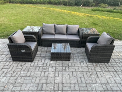 Fimous Garden Furniture Sets 5 Seater Wicker Rattan Furniture Patio Sofa Sets With Reclining Chair 3 Seater Sofa 2 Side Tables - image 1