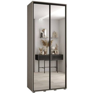 Arte Dakota Ii Sleek Cashmere & Black Mirrored Sliding Door Wardrobe 1200mm H2350mm D600mm With Two Hanging Rails And Six Shelves - image 1