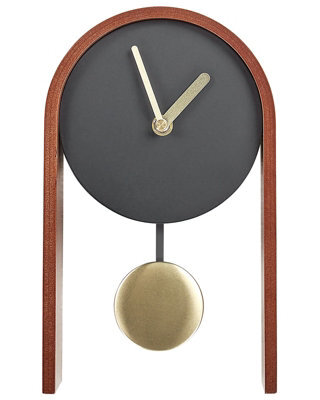 Wyld And Coco Luxe Table Clock Black Mdf With Gold Pendulum, Arched Mantel Clock, W16 X D6 X H25Cm - image 1