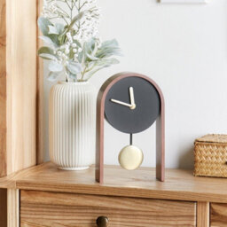 Wyld And Coco Luxe Table Clock Black Mdf With Gold Pendulum, Arched Mantel Clock, W16 X D6 X H25Cm - thumbnail 2
