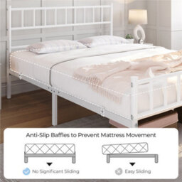 Yaheetech White 4Ft6 Double Metal Bed Frame With Slatted Headboard And Footboard - thumbnail 6