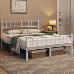 Yaheetech White 4Ft6 Double Metal Bed Frame With Slatted Headboard And Footboard - thumbnail 2
