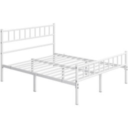 Yaheetech White 4Ft6 Double Metal Bed Frame With Slatted Headboard And Footboard - thumbnail 3