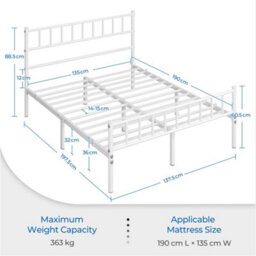 Yaheetech White 4Ft6 Double Metal Bed Frame With Slatted Headboard And Footboard - thumbnail 4