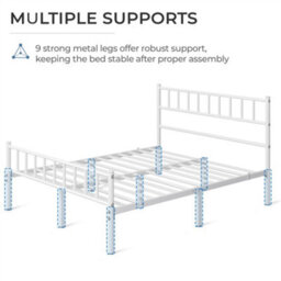 Yaheetech White 4Ft6 Double Metal Bed Frame With Slatted Headboard And Footboard - thumbnail 5