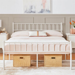Yaheetech White 4Ft6 Double Metal Bed Frame With Slatted Headboard And Footboard