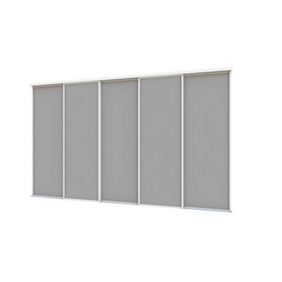 A-Class Sliding Doors Set Of 5 Matt Dark Grey Sliding Wardrobe Door Kit In White Frame & Tracks, Opening Height (H) 225-226Cm & Width (W) 295-296Cm - image 1