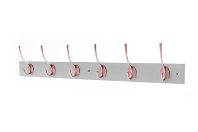 Keypak Victorian 6 Hook Wall-Mount Wooden Coat Rack, 68Cm - Dove Bloc With Rose Hooks - Fixings Included - image 1