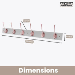 Keypak Victorian 6 Hook Wall-Mount Wooden Coat Rack, 68Cm - Dove Bloc With Rose Hooks - Fixings Included - thumbnail 3